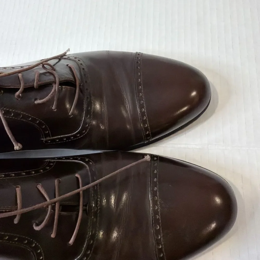 Salvatore Ferragamo Studio Brown Red Leather Oxford Lace-Up Shoes size 9.5 D